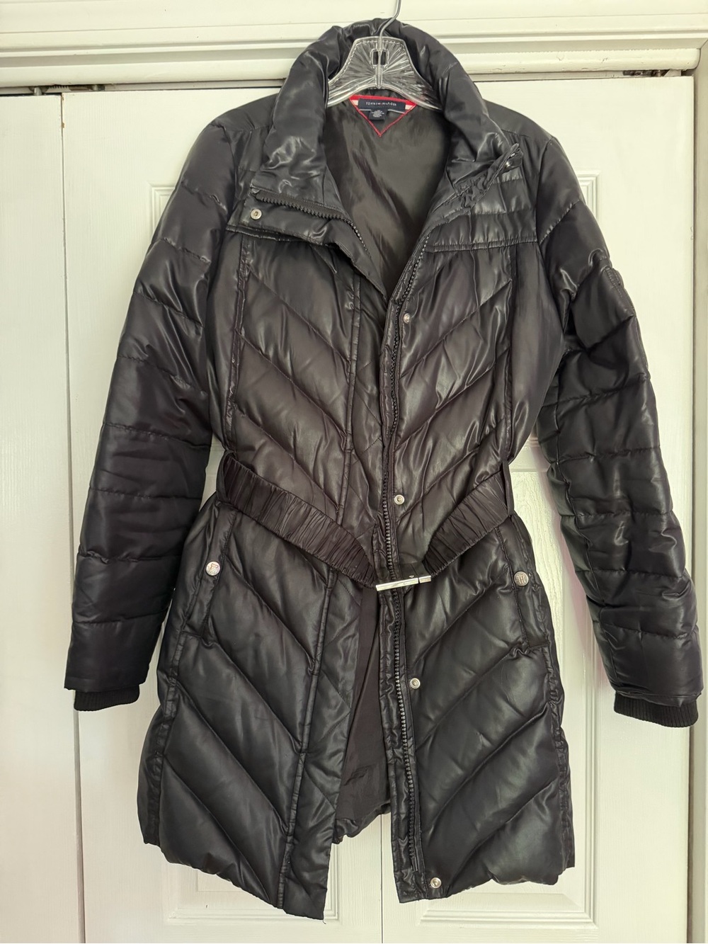 Tommy Hilfiger Women's Black Quilted Belted Puffer Coat